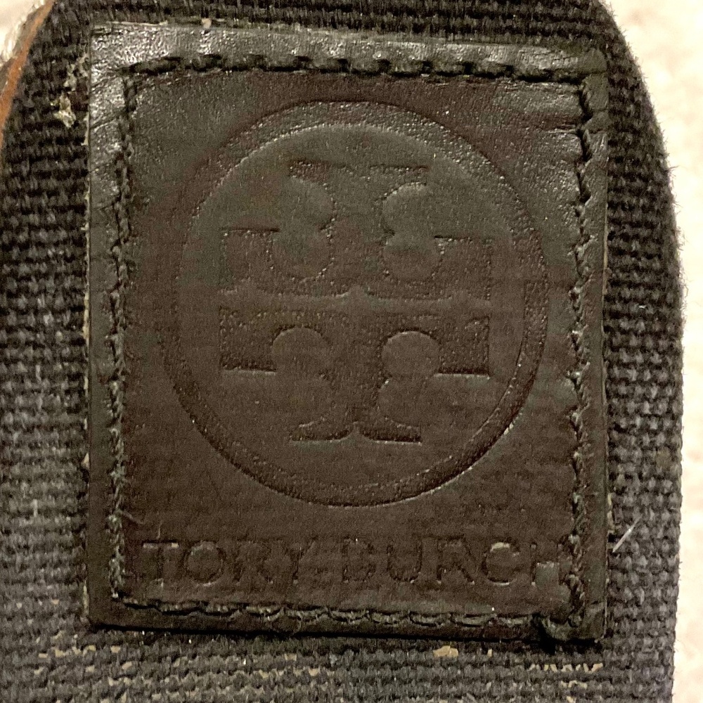 TORY BURCH Black and gold Canvas Espadrille Wedge Heel Platform Lace Up Size 7B - Picture 12 of 16